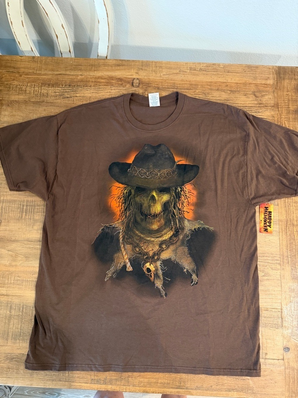 Scarecrow Skull Artwork with Cowboy Hat Graphic T-Shirt 2XL Men’s Brown NWT
